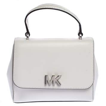 Pre Owned Michael Kors White Leather Mott Top Handle Bag