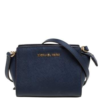 Pre Owned Michael Kors Navy Blue Leather Mini Selma Crossbody Bag