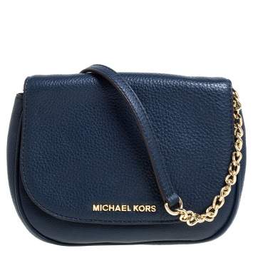 Pre Owned Michael Kors Blue Leather Flap Crossbody Bag