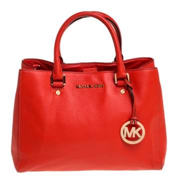 Pre Owned Michael Kors Orange Leather Medium Sutton Tote