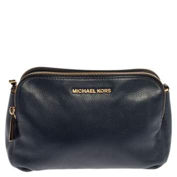 Pre Owned Michael Kors Navy Blue Leather Bedford Zip Crossbody Bag