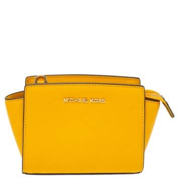Pre Owned Michael Kors Yellow Leather Mini Selma Crossbody Bag