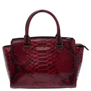 Pre Owned Michael Michael Kors Red Python Embossed Leather Medium Selma Satchel