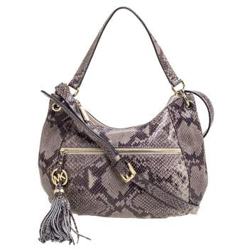 Pre Owned Michael Michael Kors Grey/Black Python Embossed Leather Crossbody Bag