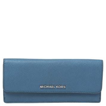 Pre Owned Michael Kors Blue Saffiano Leather Flap Wallet