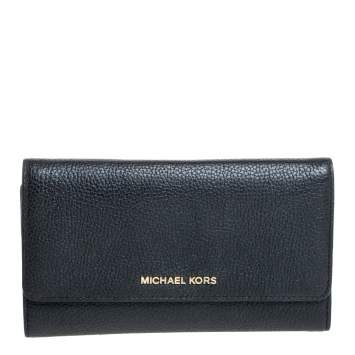 Pre Owned Michael Kors Black Leather Jet Set Tri Fold Continental Wallet