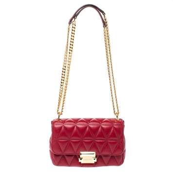 Pre Owned Michael Kors Red Matalesse Leather Small Sloan Shoulder Bag
