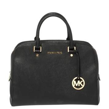 Pre Owned MICHAEL Micheal Kors Black Leather Cindy Dome Satchel