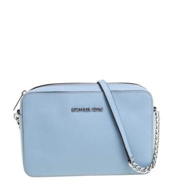 Pre Owned Michael Kors Powder Blue Leather Jet Set Crossbody Bag