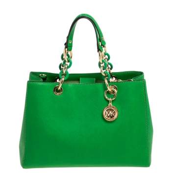 Pre Owned MICHAEL Michael Kors Green Leather Cynthia Tote