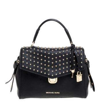 Pre Owned Michael Kors Black Leather Studded Top Handle Bag