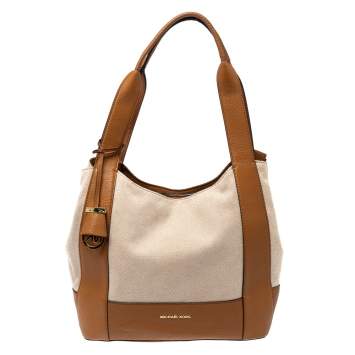 Pre Owned Michael Kors Brown/Beige Canvas and Leather Marlon Tote