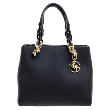 Pre Owned Michael Kors Black Leather Small Cynthia Tote