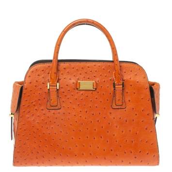 Pre Owned Michael Kors Orange Embossed Ostrich Leather Gia Satchel