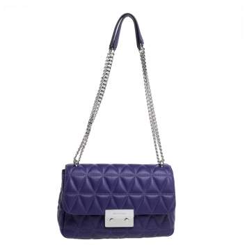 Pre Owned Micheal Kors Purple Leather Large Sloan Shoulder Bag