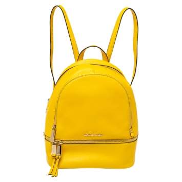 Pre Owned Michael Kors Yellow Leather Rhea Zip Backpack