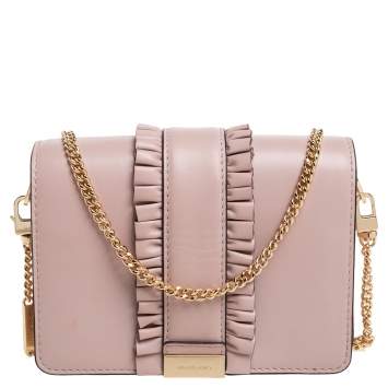 Pre Owned Michael Kors Powder Pink Leather Jade Ruffle Shoulder Bag