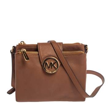 Pre Owned Michael Kors Tan Leather Fulton Crossbody Bag