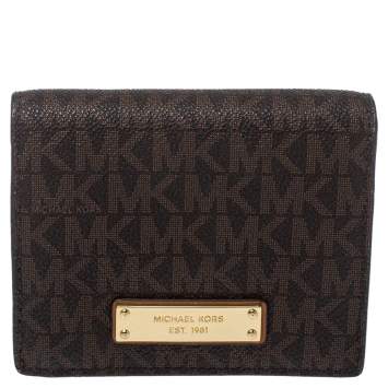 Pre Owned Michael Kors Brown Monogram Coated Canvas Jet Set Bifold Wallet 