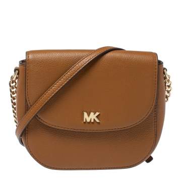 Pre Owned Michael Kors Brown Leather Dome Crossbody Bag