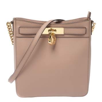 Pre Owned Michael Kors Pale Pink Leather Medium Hamilton Messenger Bag