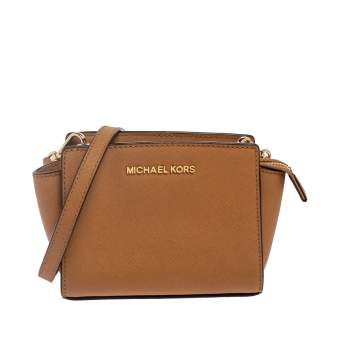 Pre Owned Michael Kors Tan Leather Mini Selma Crossbody Bag