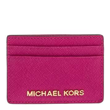 Pre Owned Michael Kors Magenta Leather Jet Set Card Holder 