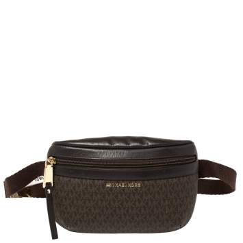 Pre Owned Michael Kors Brown Signature Coated Canvas and Leather Fanny Belt Bag