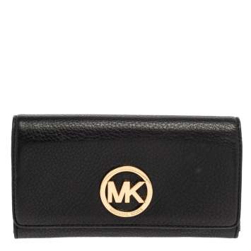 Pre Owned Michael Kors Black Leather Fulton Wallet
