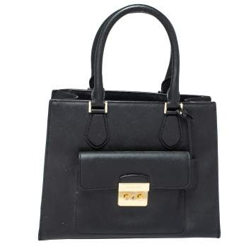 Pre Owned Michael Kors Black Leather Front Pocket Tote
