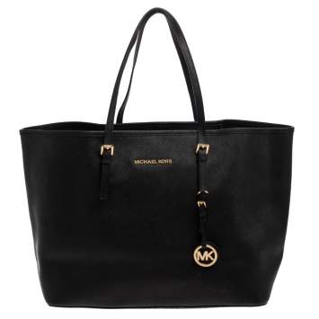 Pre Owned Michael Kors Black Leather Large Jet Set Travel Tote