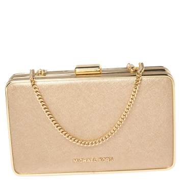 Pre Owned Michael Kors Metallic Gold Leather Elsie Box Chain Clutch
