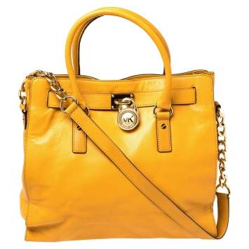 Pre Owned  Michael Kors Yellow Leather Large North South Hamilton Tote