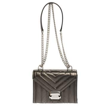 Pre Owned Michael Kors Metallic Grey Quilted Leather Whitney Shoulder Bag