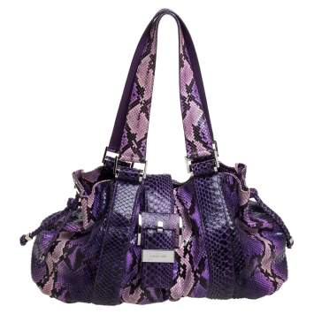 Pre Owned Michael Kors Purple Python Rehearsal Drawstring Shoulder Bag