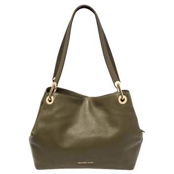 Pre Owned Michael Kors Olive Green Leather Raven Shoulder Bag