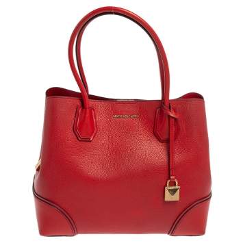 Pre Owned Michael Kors Red Leather Medium Mercer Gallery Tote 