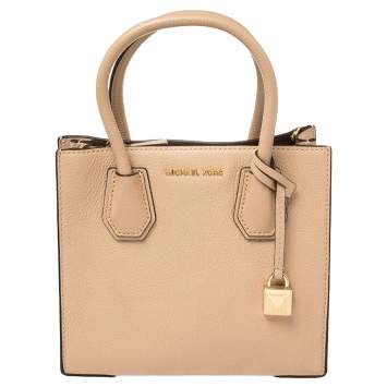 Pre Owned Michael Kors Beige Leather Mini Mercer Tote