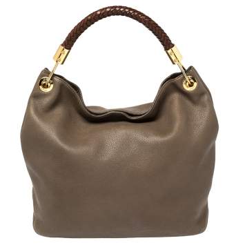 Pre Owned Michael Kors Dark Beige/Brown Soft Leather Skorpios Hobo