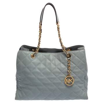 Pre Owned Michael Kors Light Blue Quilted Leather Susannah Tote