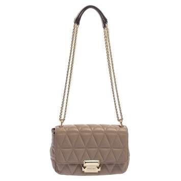 Pre Owned Michael Kors Beige Matelassé Leather Small Sloan Shoulder Bag