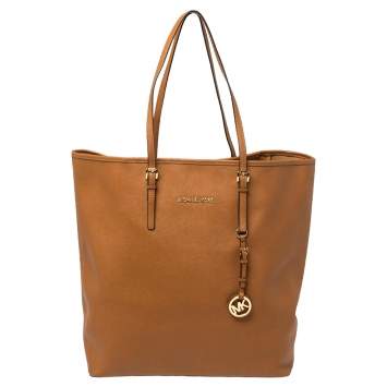 Pre Owned Michael Kors Brown Saffiano Leather XL Jet Set Travel Tote