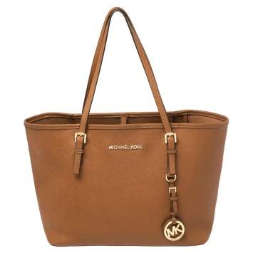 Pre Owned Michael Kors Brown Leather Jet Set Tote