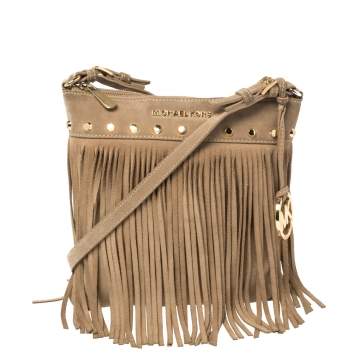 Pre Owned Michael Kors Beige Suede Fringe Billy Shoulder Bag