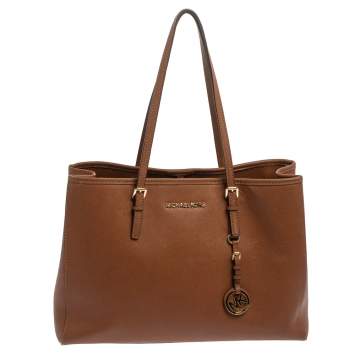 Pre Owned Michael Kors Brown Leather Large Jet Set Tote