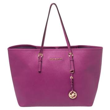 Pre Owned Michael Kors Purple Saffiano Leather Large Jet Set Travel Tote