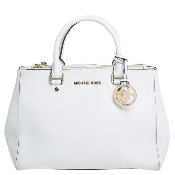 Pre Owned MICHAEL Michael Kors White Leather Medium Sutton Tote