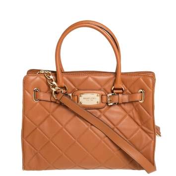 Pre Owned Michael Kors Tan Large Quilted Leather Hamilton Tote