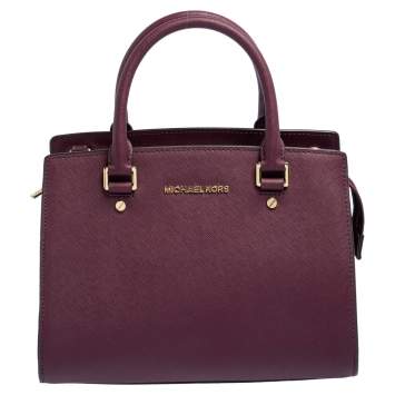 Pre Owned Michael Kors Burgundy Saffiano Leather Savannah Satchel