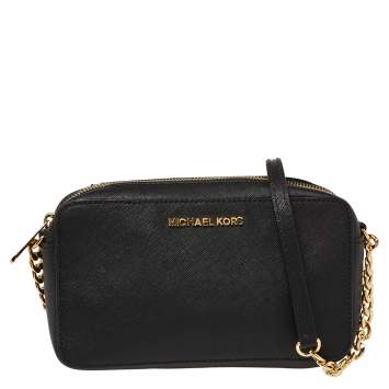 Pre Owned Michael Kors Black Leather Jet Set Crossbody Bag